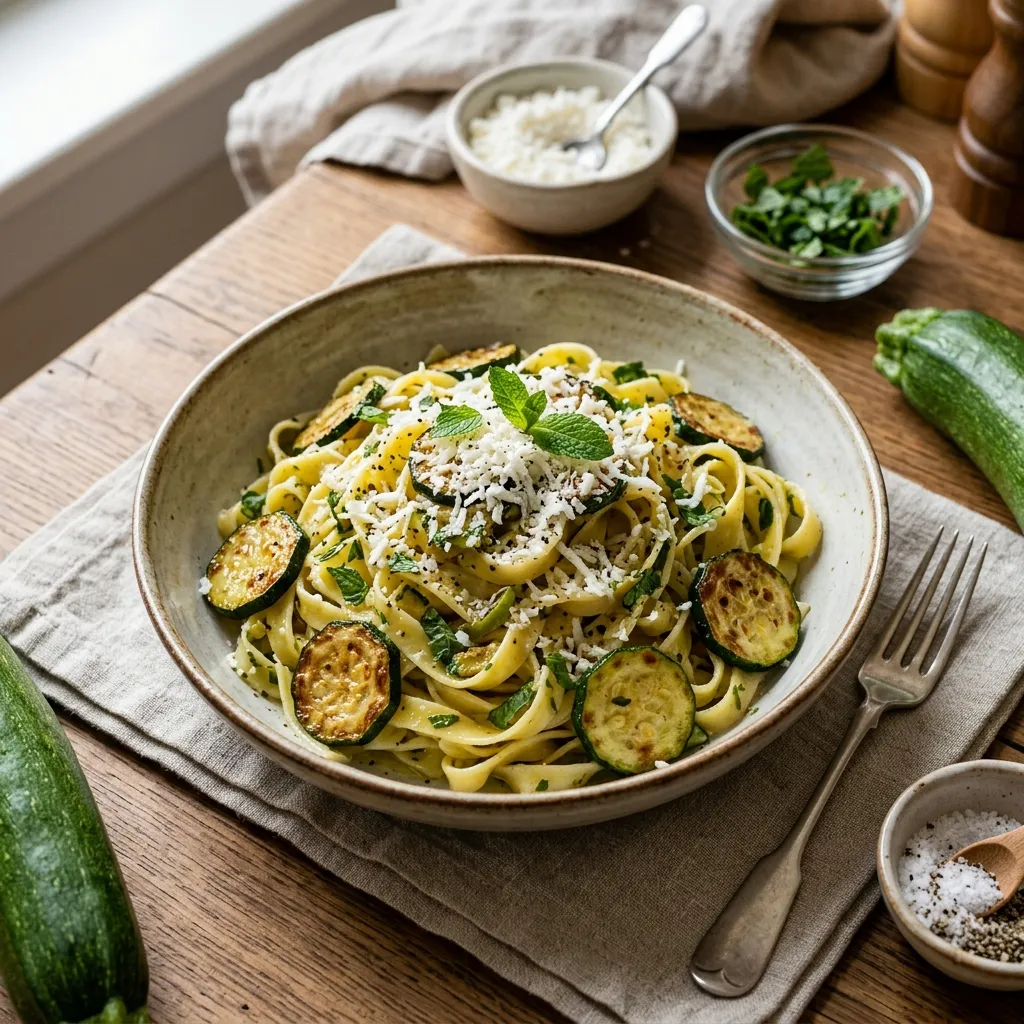 20-Minute Tagliatelle With Fried Zucchini and Aged Ricotta