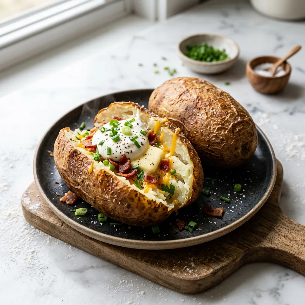 Finished Air Fryer Baked Potato Recipe dish