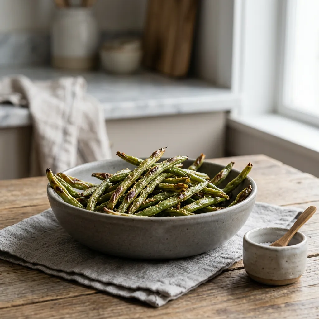 Finished Air Fryer Green Beans Recipe dish
