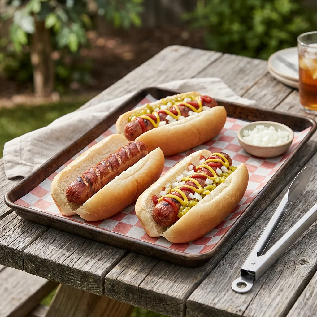 Finished Air Fryer Hot Dogs dish