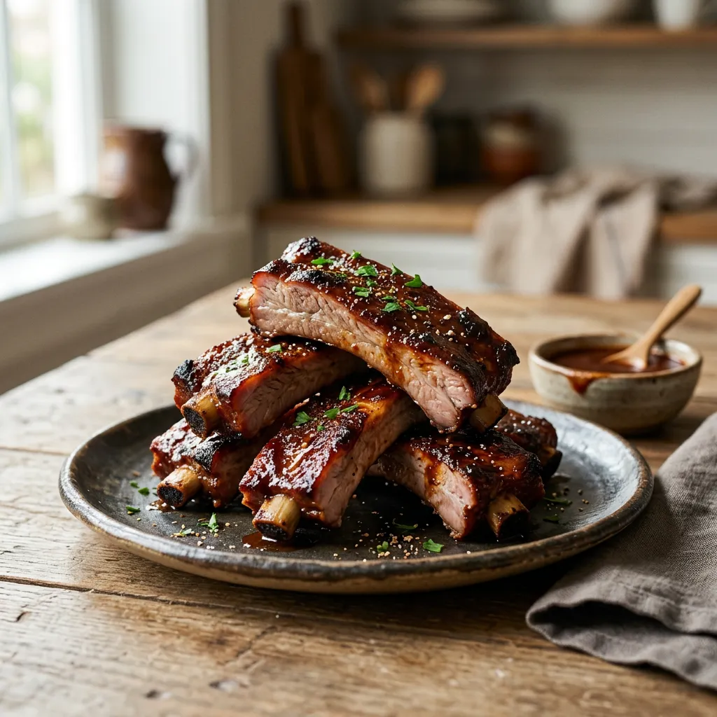 Finished Air Fryer Ribs dish