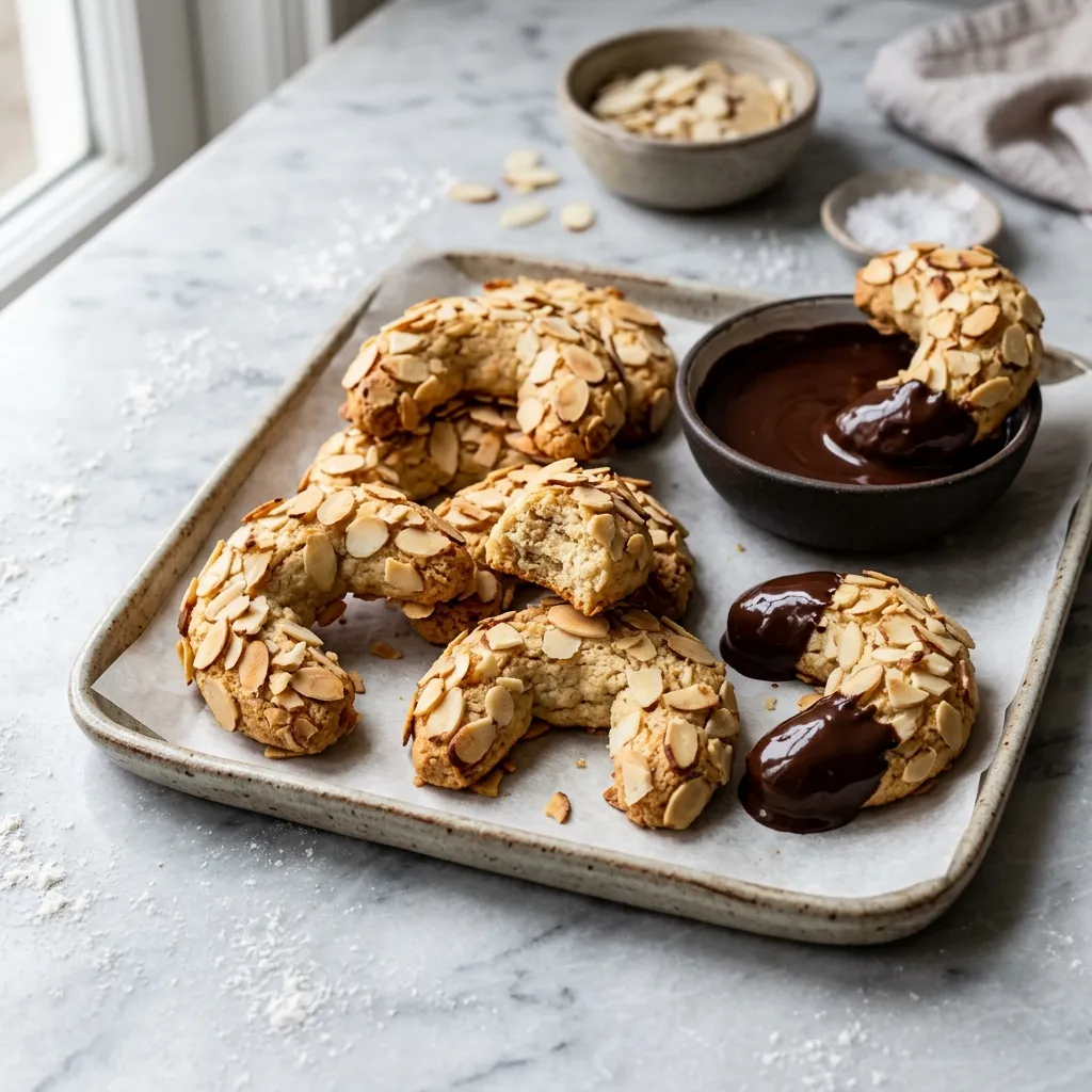 Almond Paste Crescent Cookies Dipped in Dark Chocolate