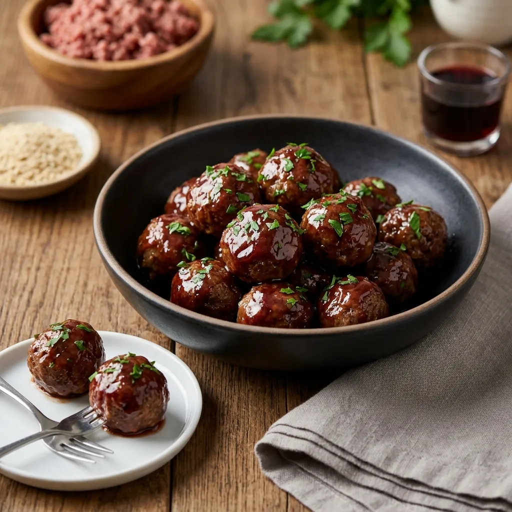 Appetizer Meatballs in Red Wine Sauce