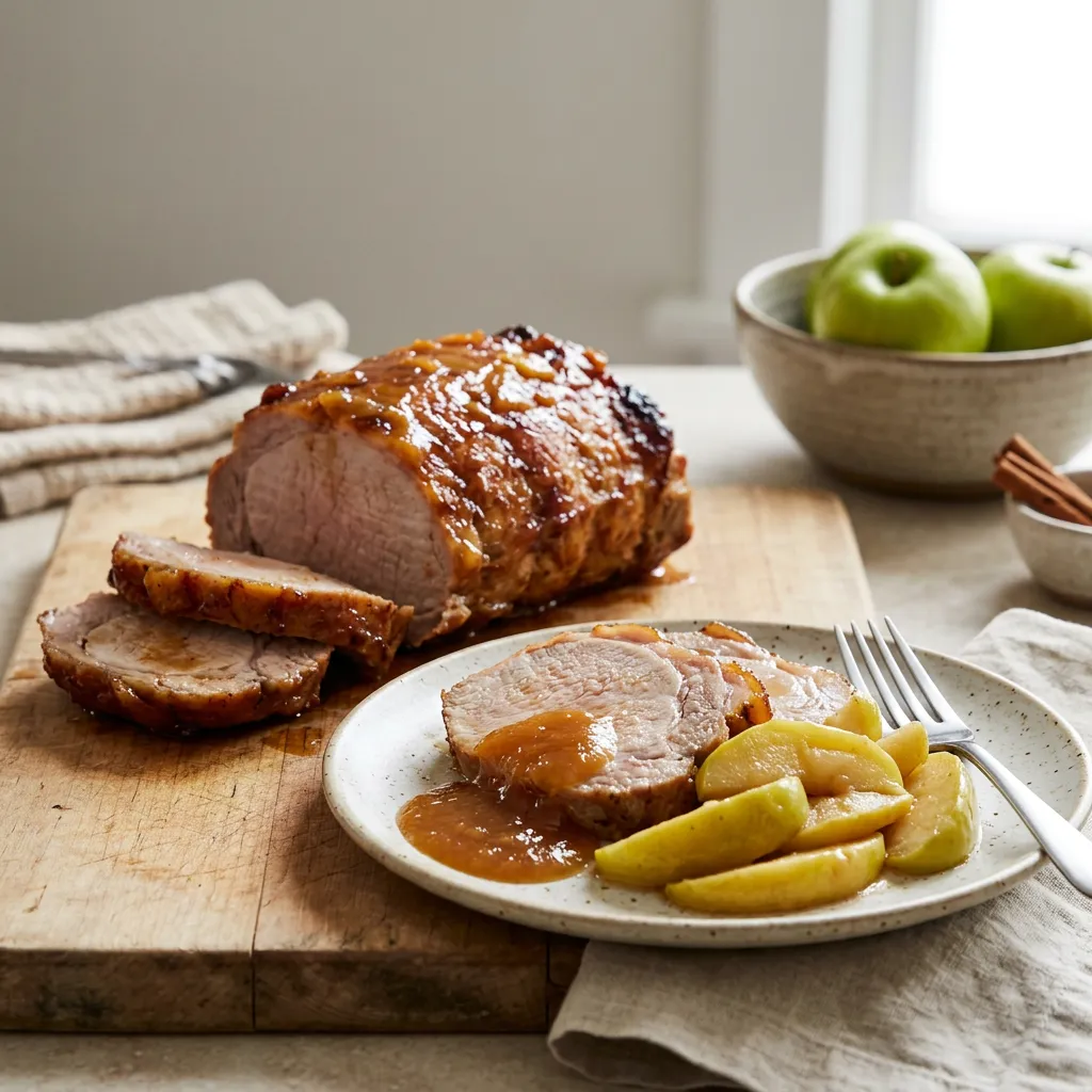 Finished Apple-Glazed Crockpot Pork Roast dish