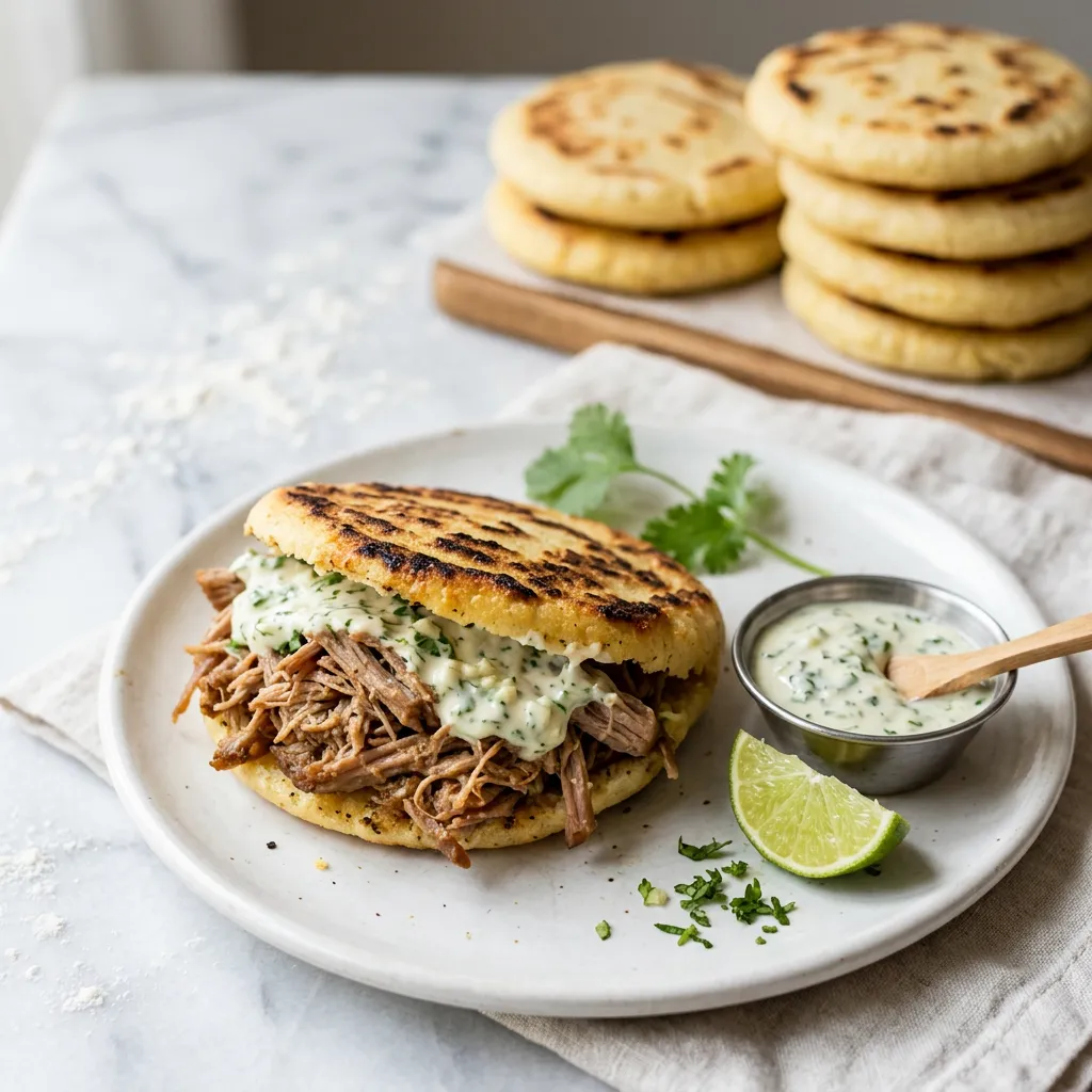 Arepas With Pulled Pork and Cilantro Garlic Mayonnaise Recipe