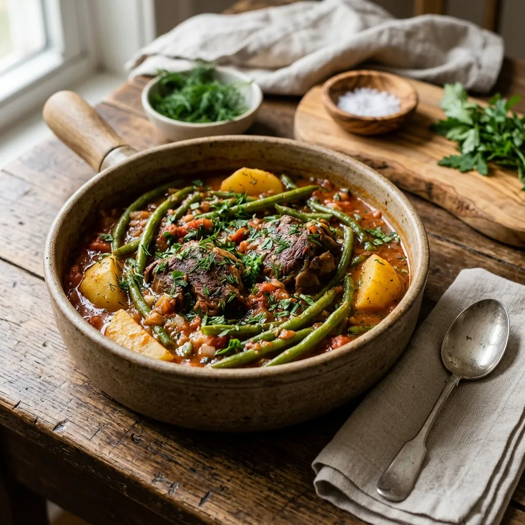 Arni me Fassolakia: Greek Lamb Stew With Green Beans