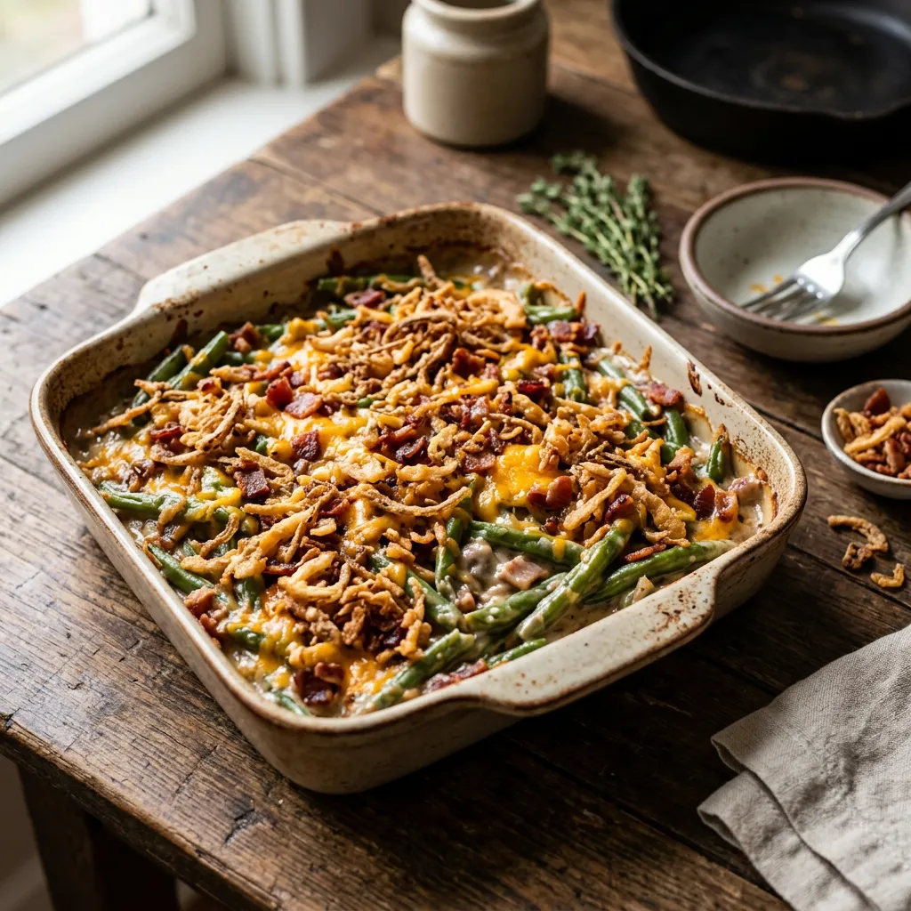 Bacon and Cheddar Green Bean Casserole