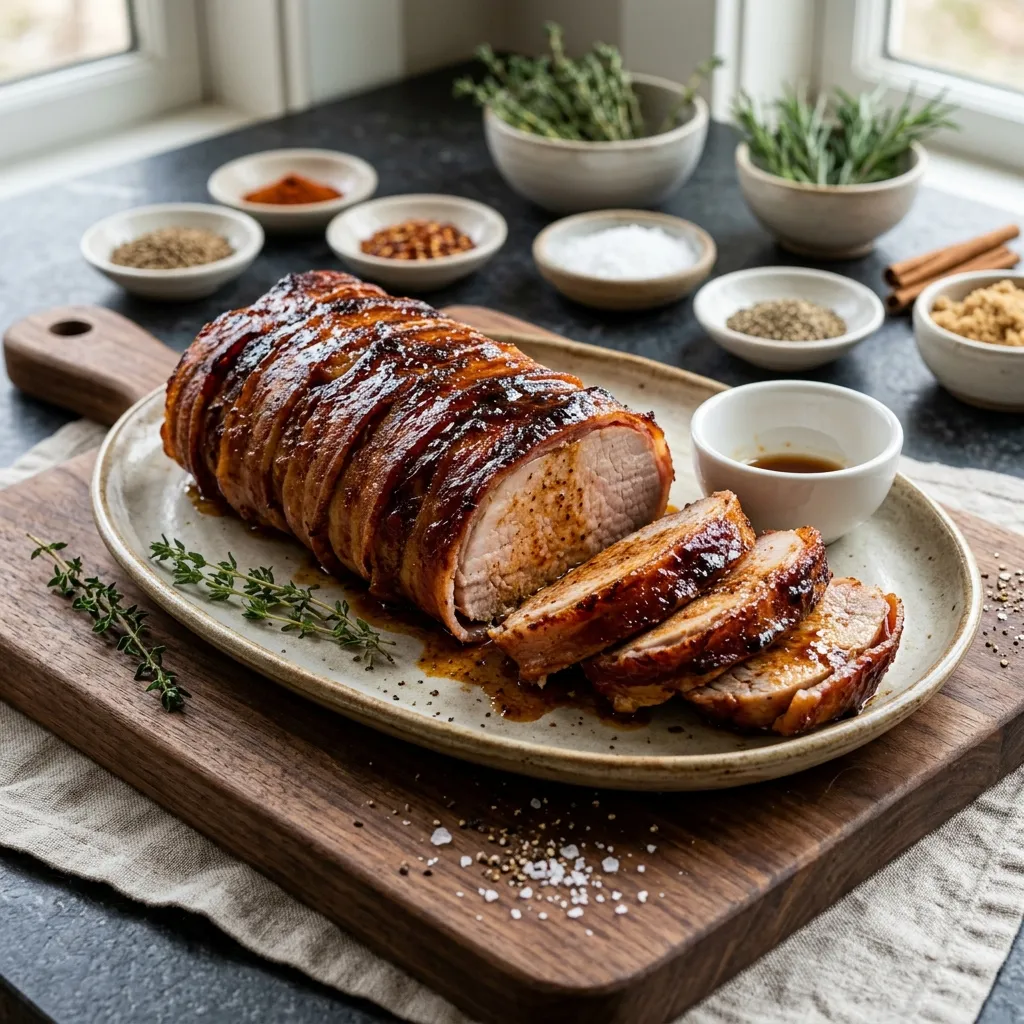 Bacon-Wrapped Pork Loin With Brown Sugar Glaze