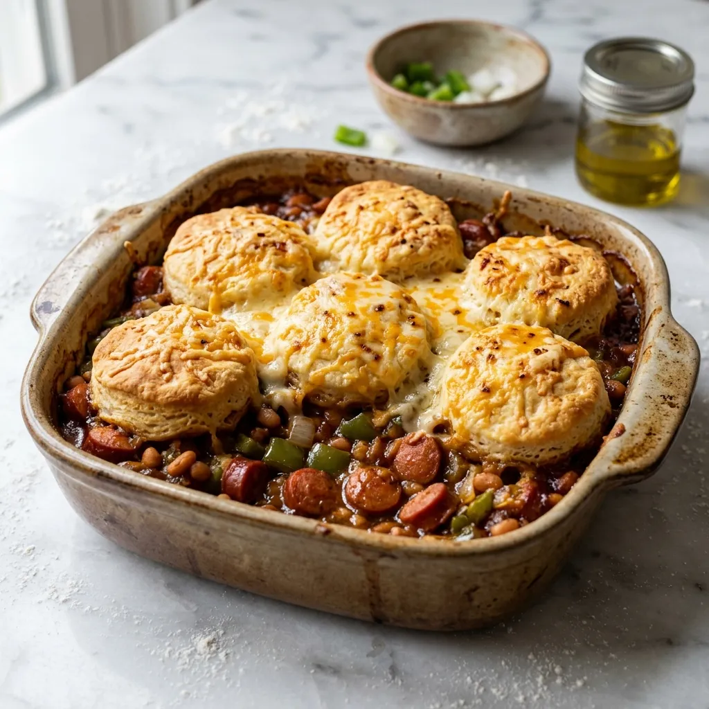 Baked Beans and Hot Dogs With Biscuit Topping