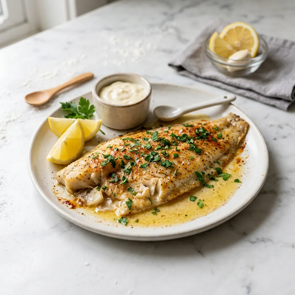 Finished Baked Flounder Recipes With Lemon and Butter dish