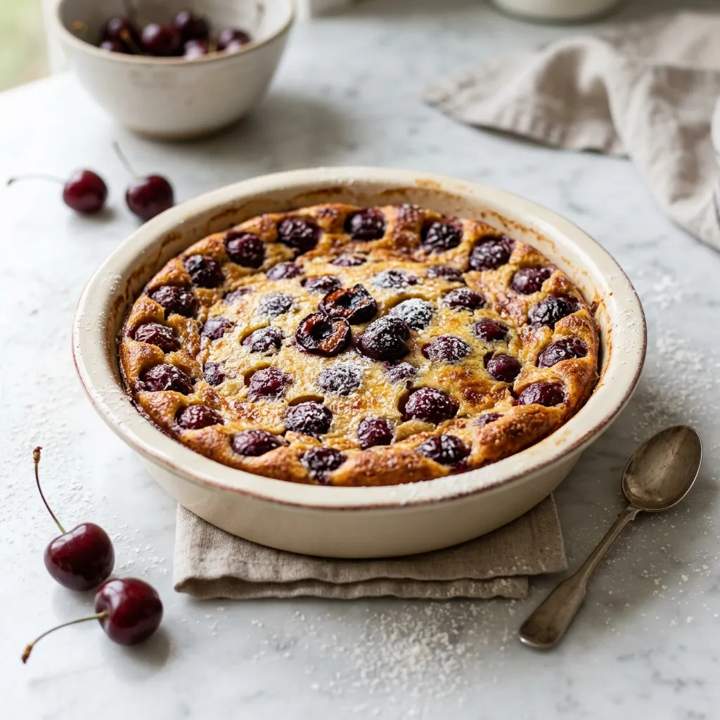 Baked Fresh Cherry Custard Cake