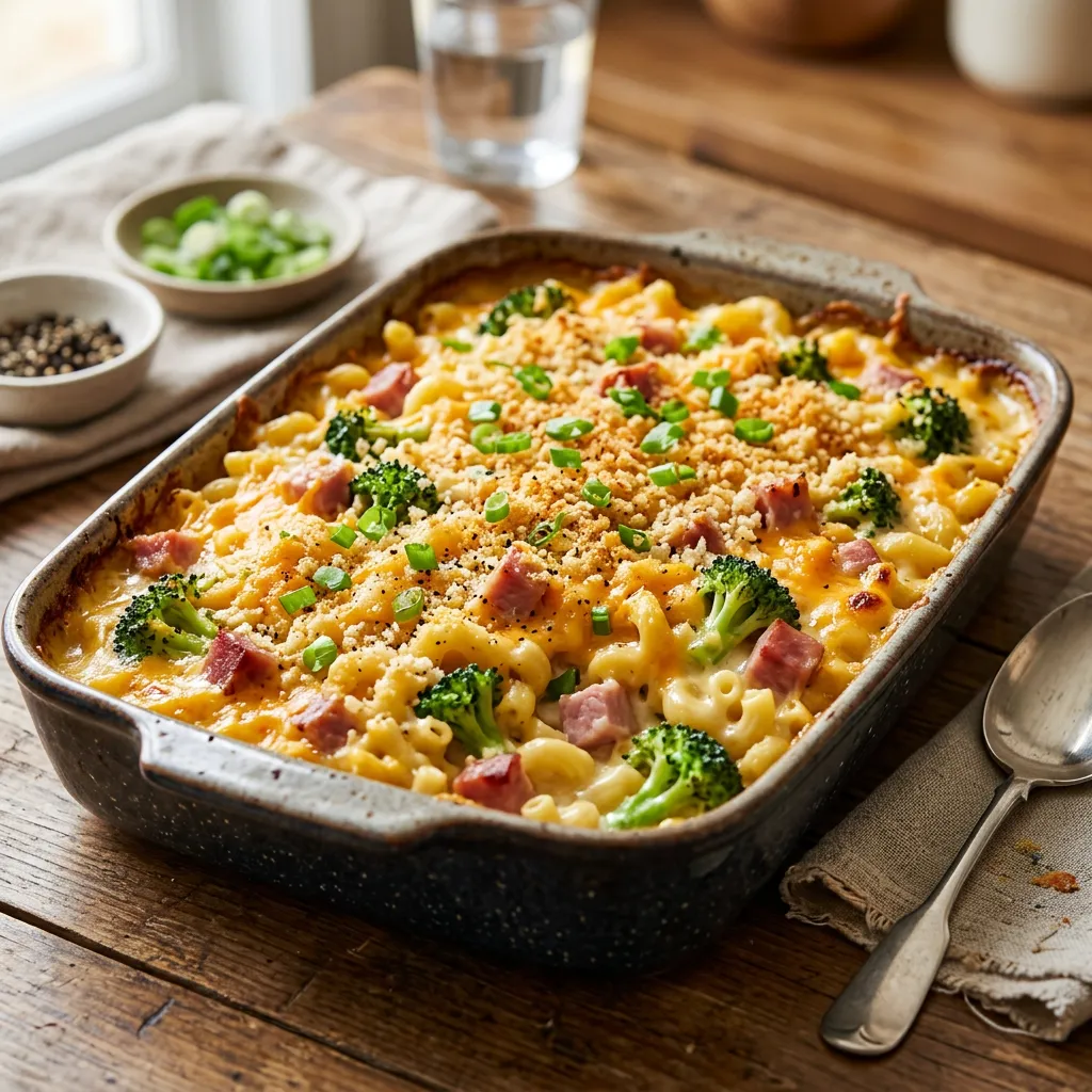Baked Mac and Cheese With Ham and Broccoli