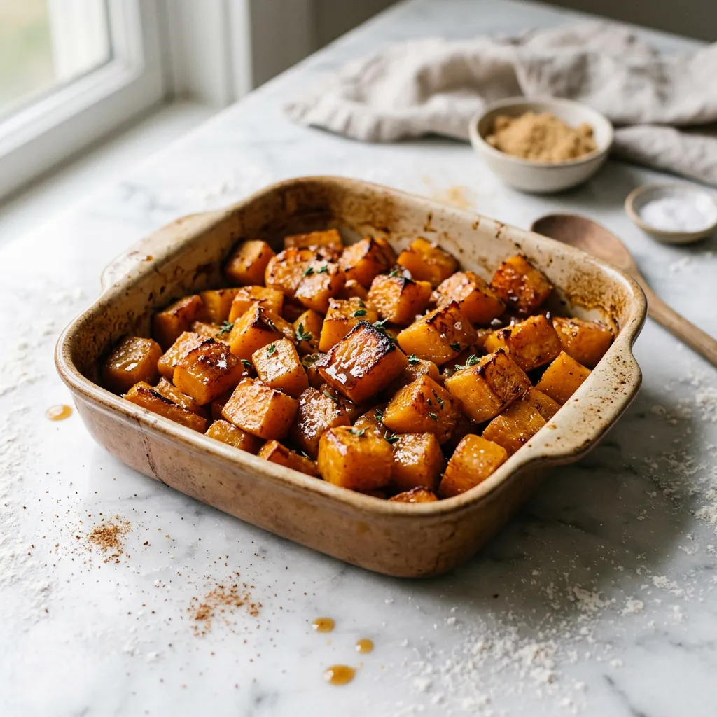 Finished Baked Maple and Brown Sugar Butternut Squash Recipe dish