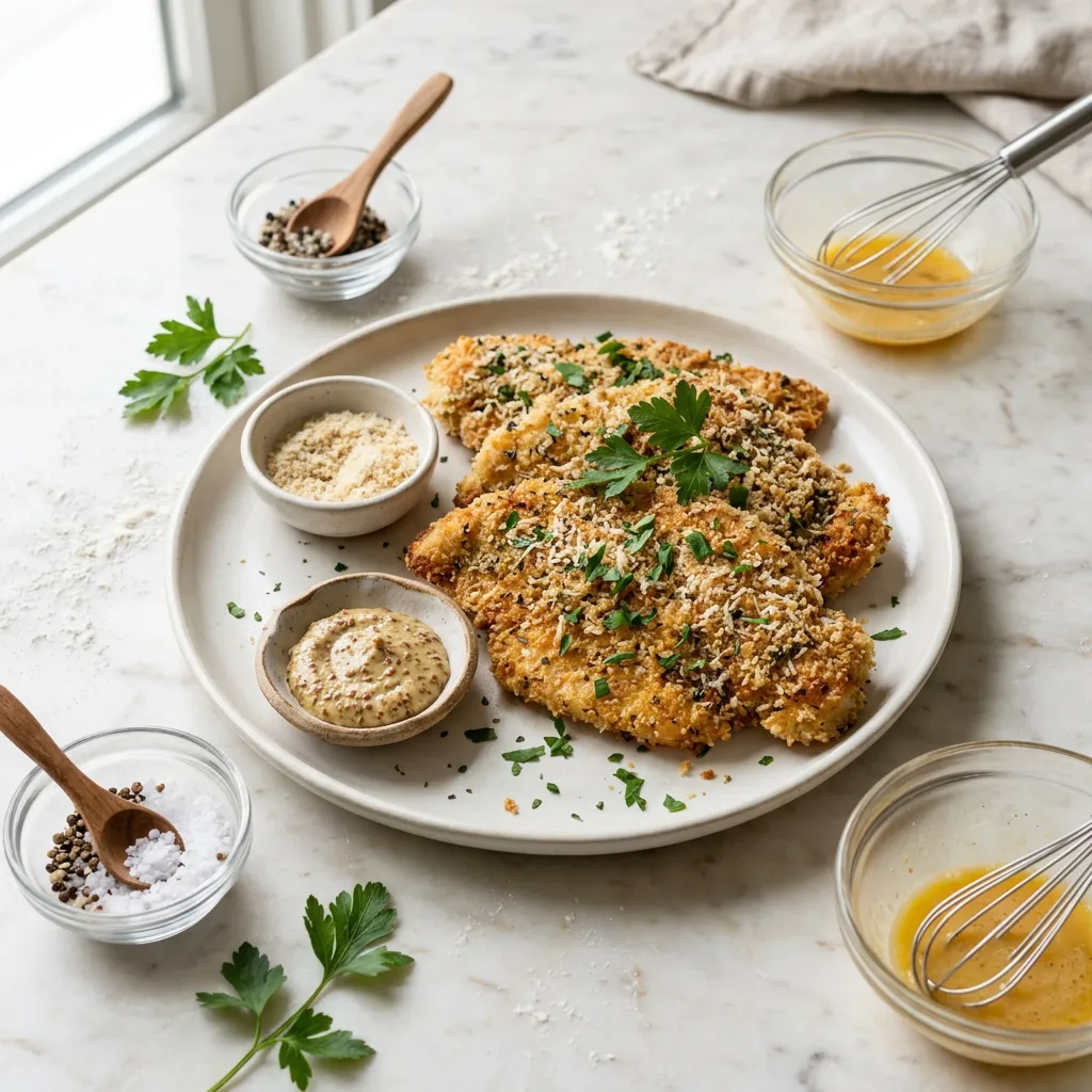 Finished Baked Parmesan Turkey Cutlets dish
