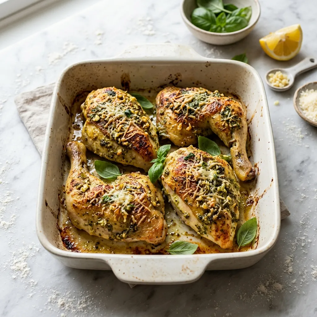 Baked Pesto Parmesan Chicken With Garlic