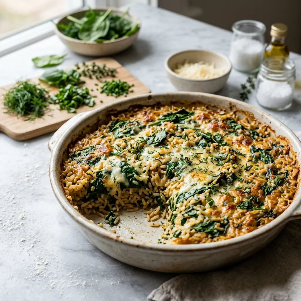 Baked Rice With Spinach and Parmesan Cheese