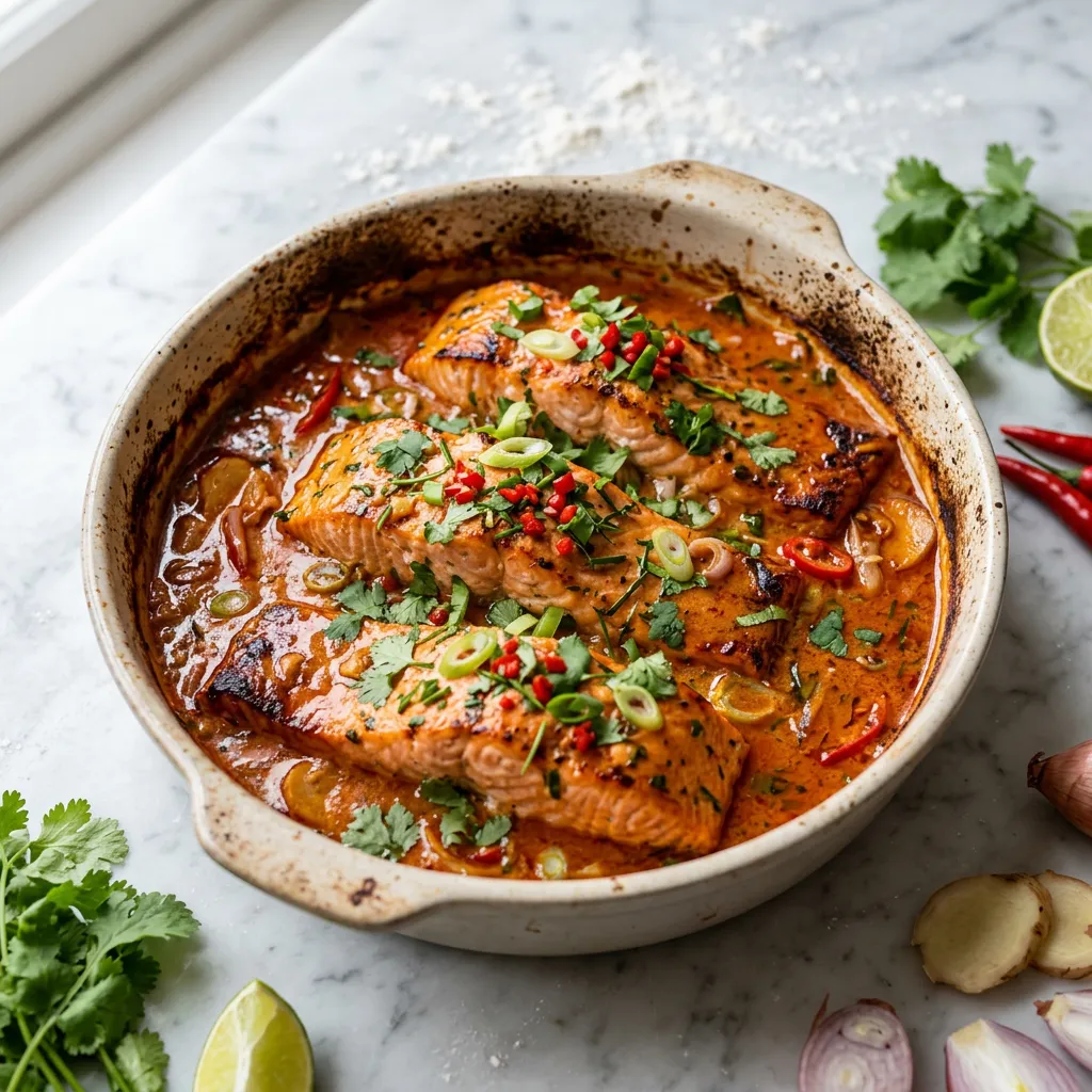 Baked Salmon in Thai Red Curry Sauce