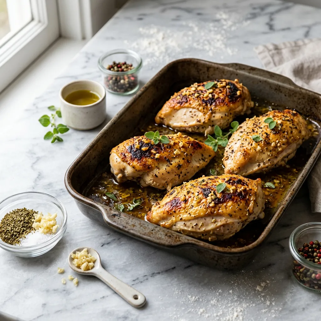 Baked Split Chicken Breasts With Garlic and Oregano Recipe
