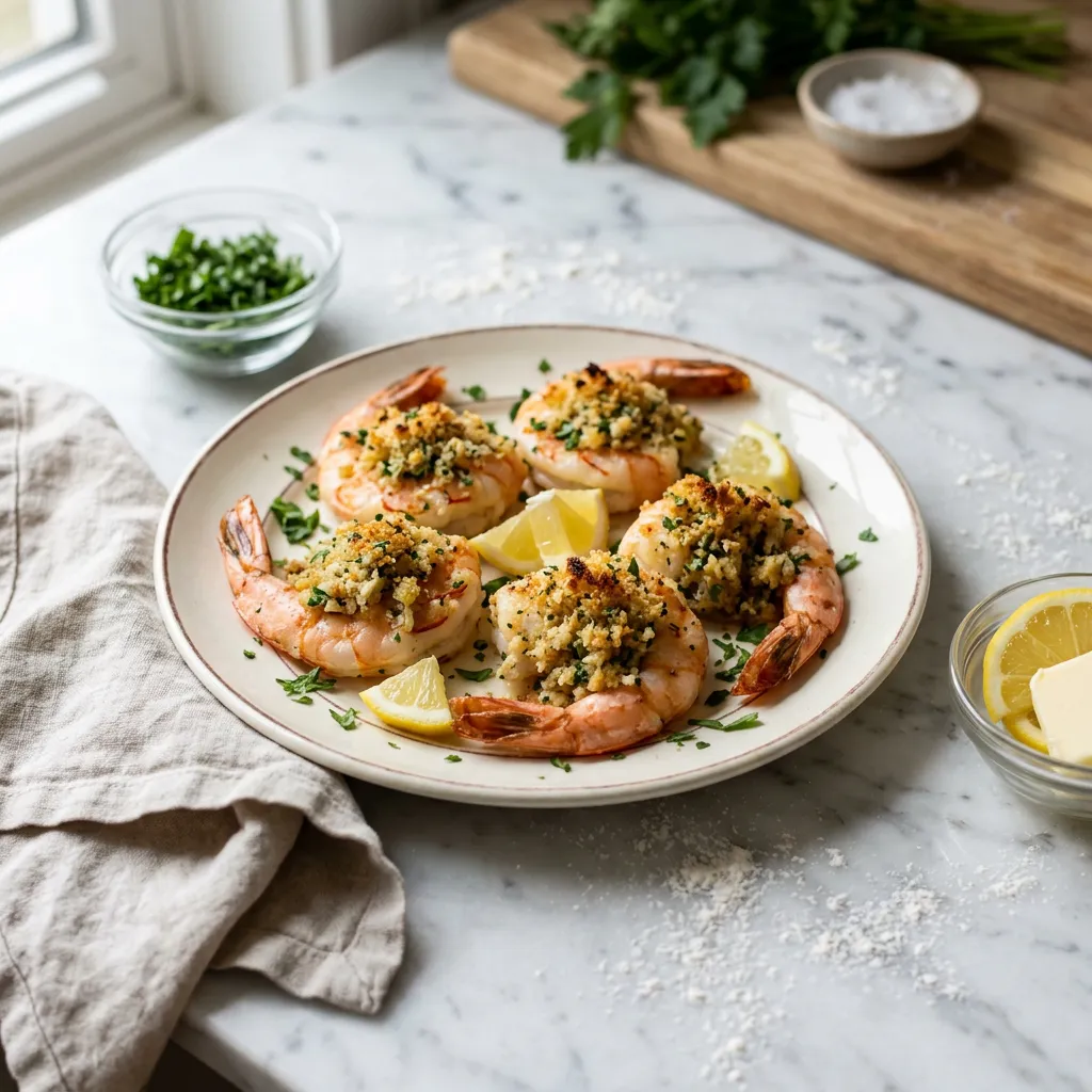 Finished Baked Stuffed Jumbo Shrimp Recipe dish