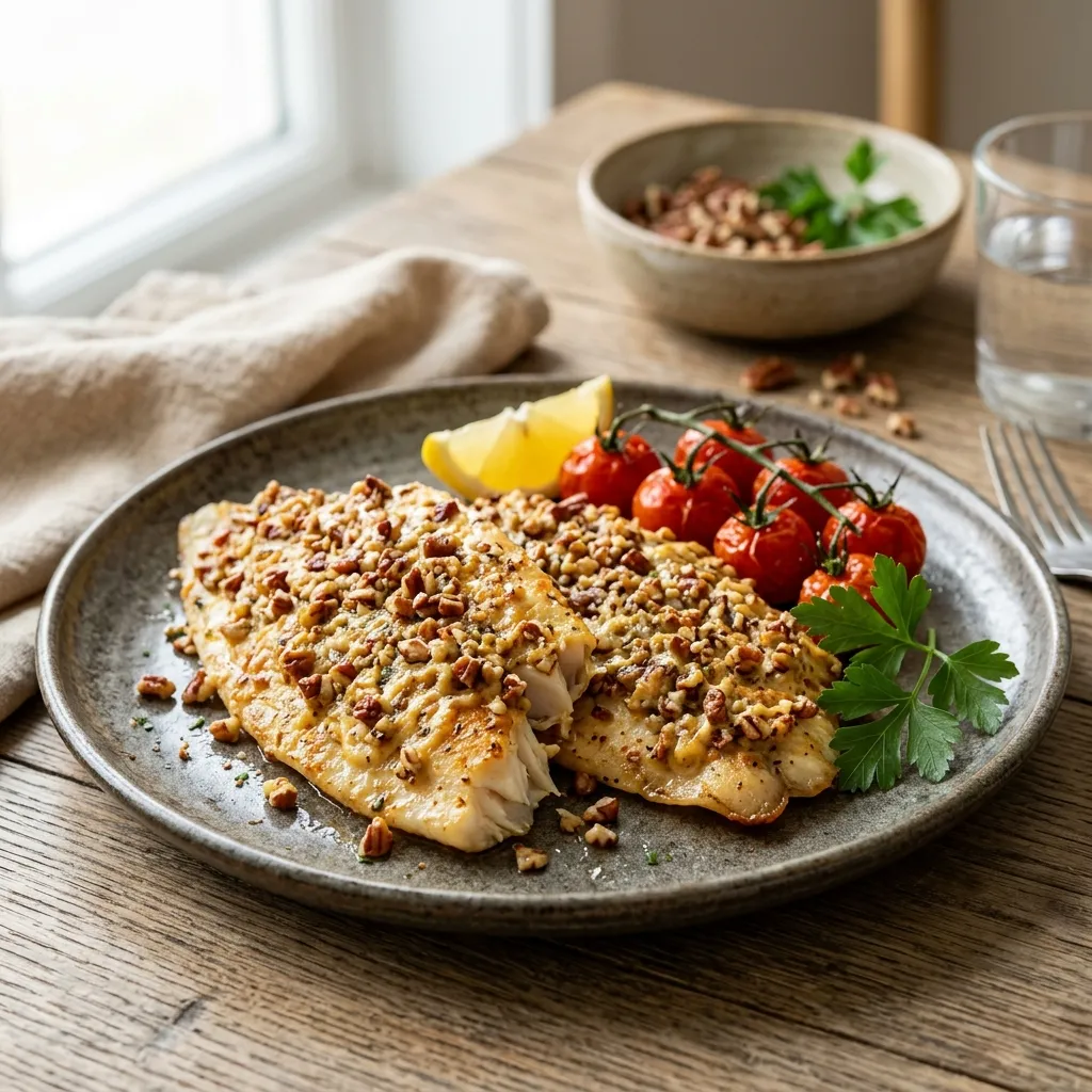 Baked Tilapia Fillets With Mustard-Pecan Crust