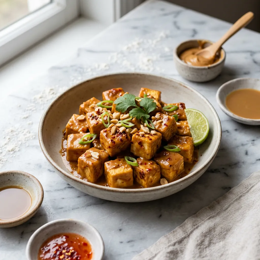 Baked Tofu in Thai Peanut Sauce