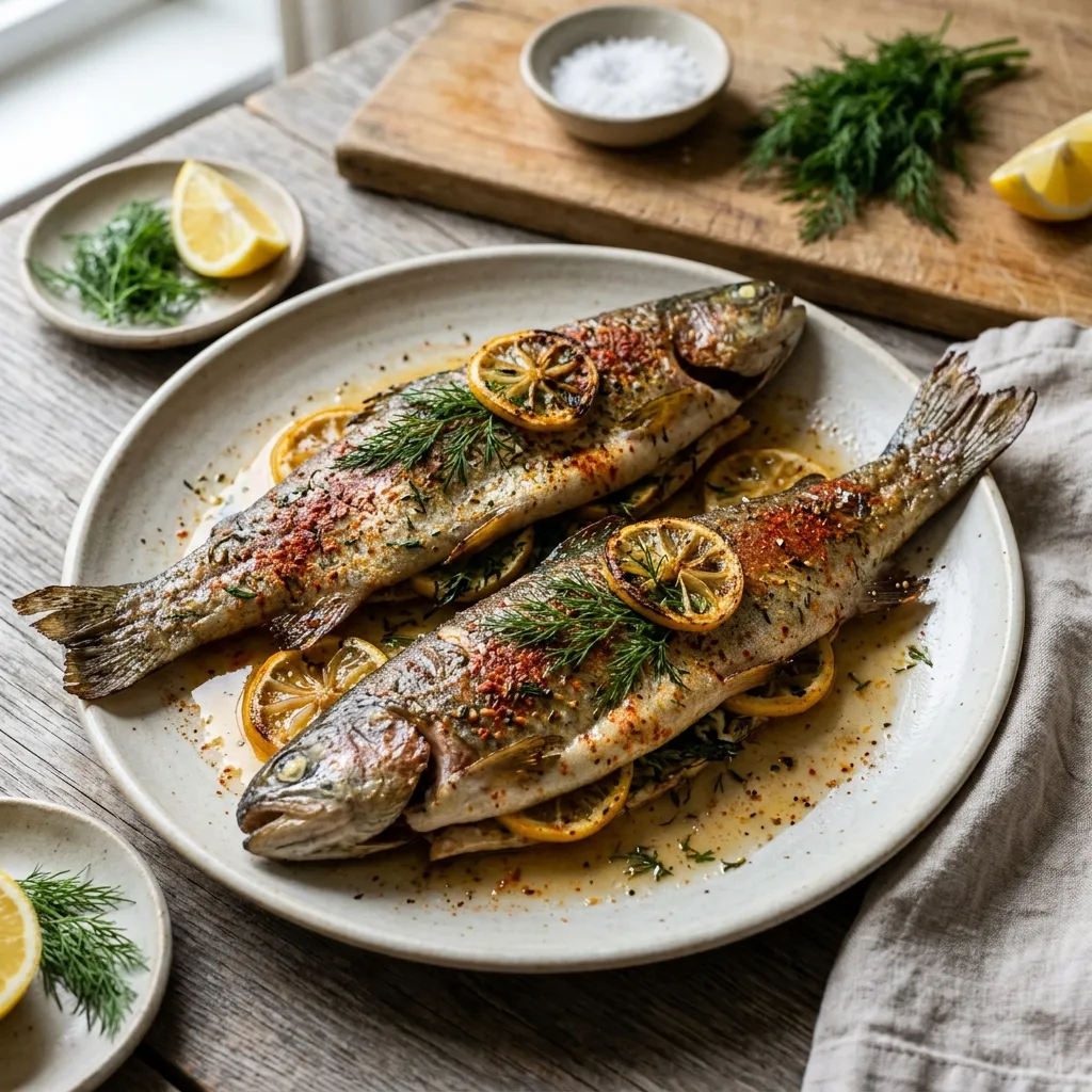 Baked Whole Trout With Lemon And Dill