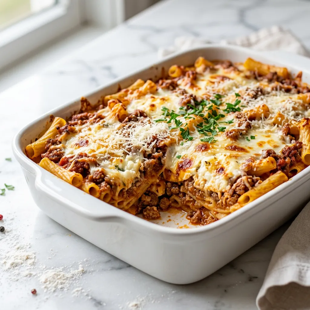 Baked Ziti With Ground Beef and Italian Sausage