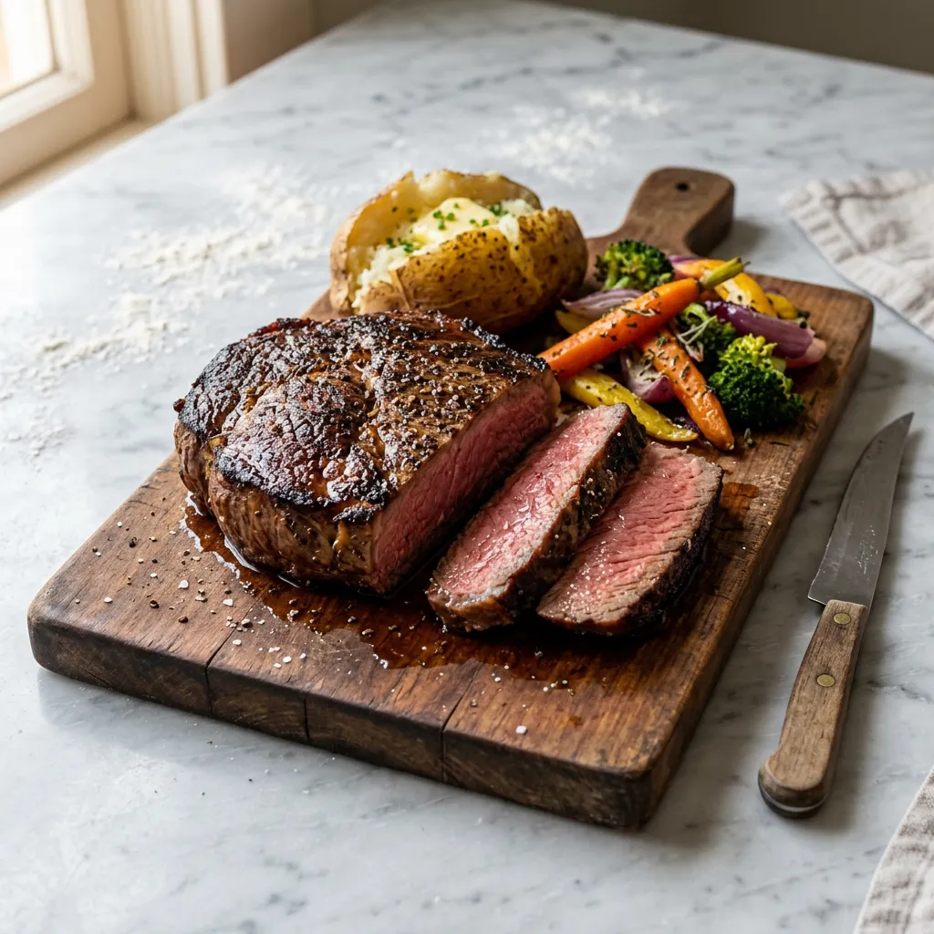 Finished Basic Broiled Top Round Steak dish