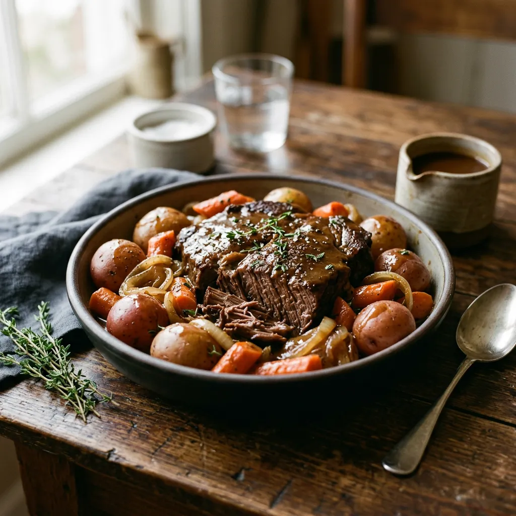 Finished Basic Crock Pot Beef Roast With Vegetables dish