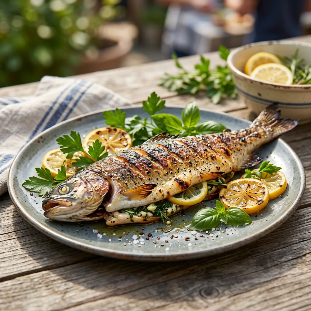 Finished Basil-Rosemary Grilled Trout Recipe dish