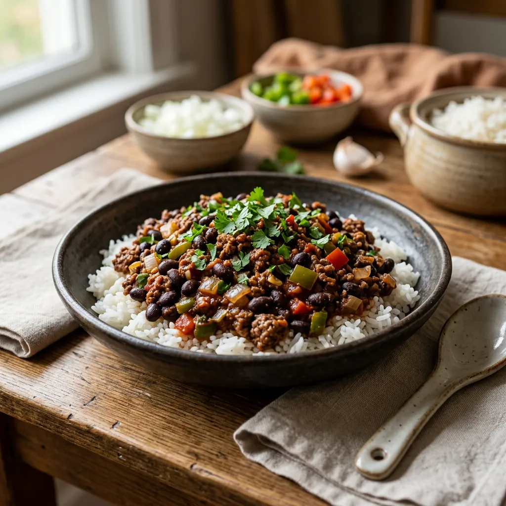 Beef and Black Beans with Rice