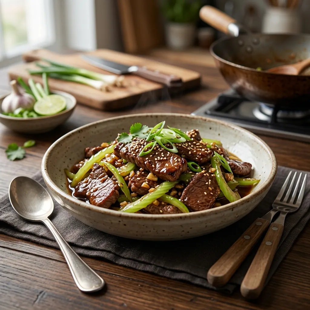 Beef and Celery Stir-Fry With Fresh Garlic