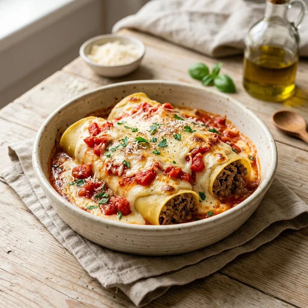Beef-Filled Cannelloni (Manicotti) in Béchamel Sauce