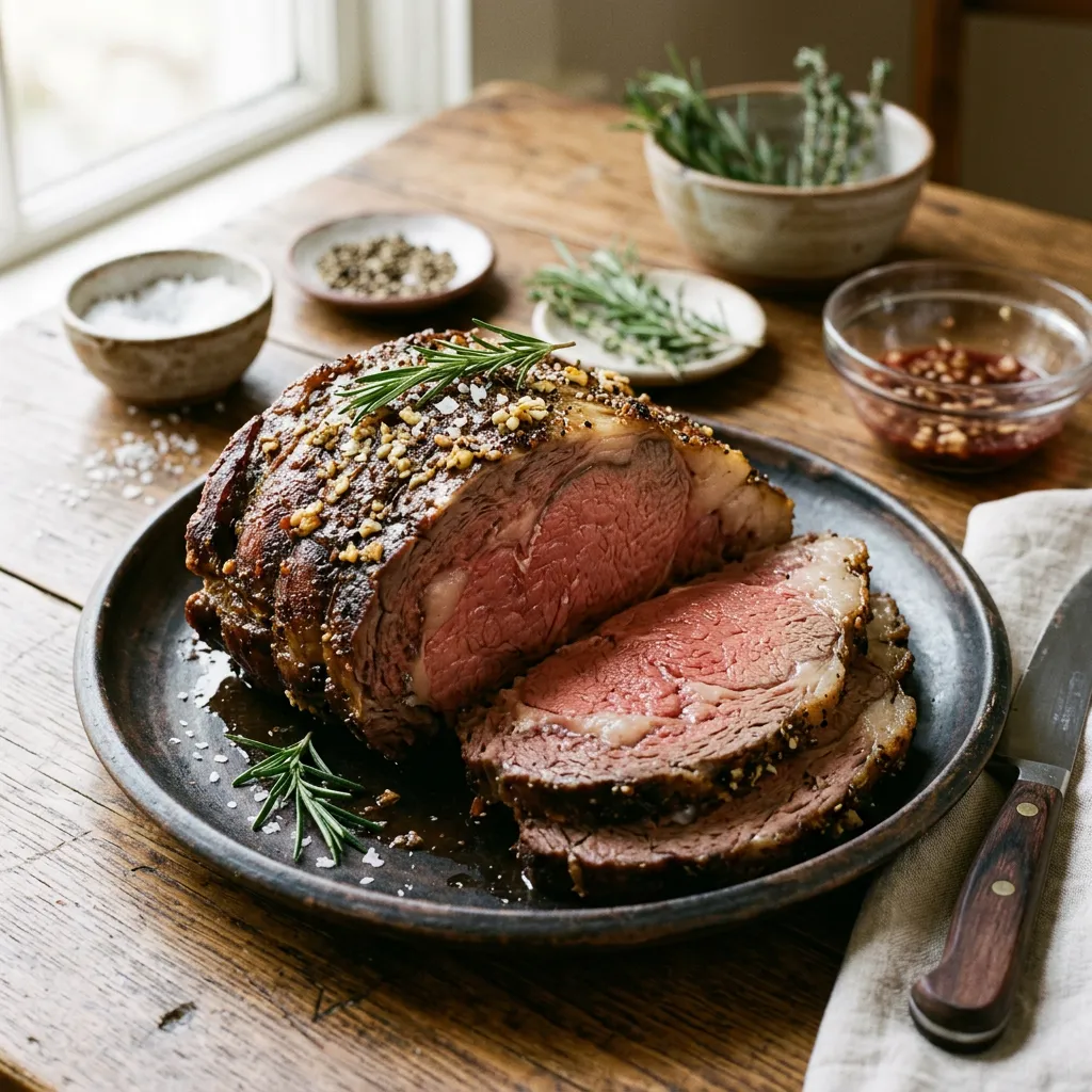 Finished Beef Prime Rib Roast With Red Wine dish