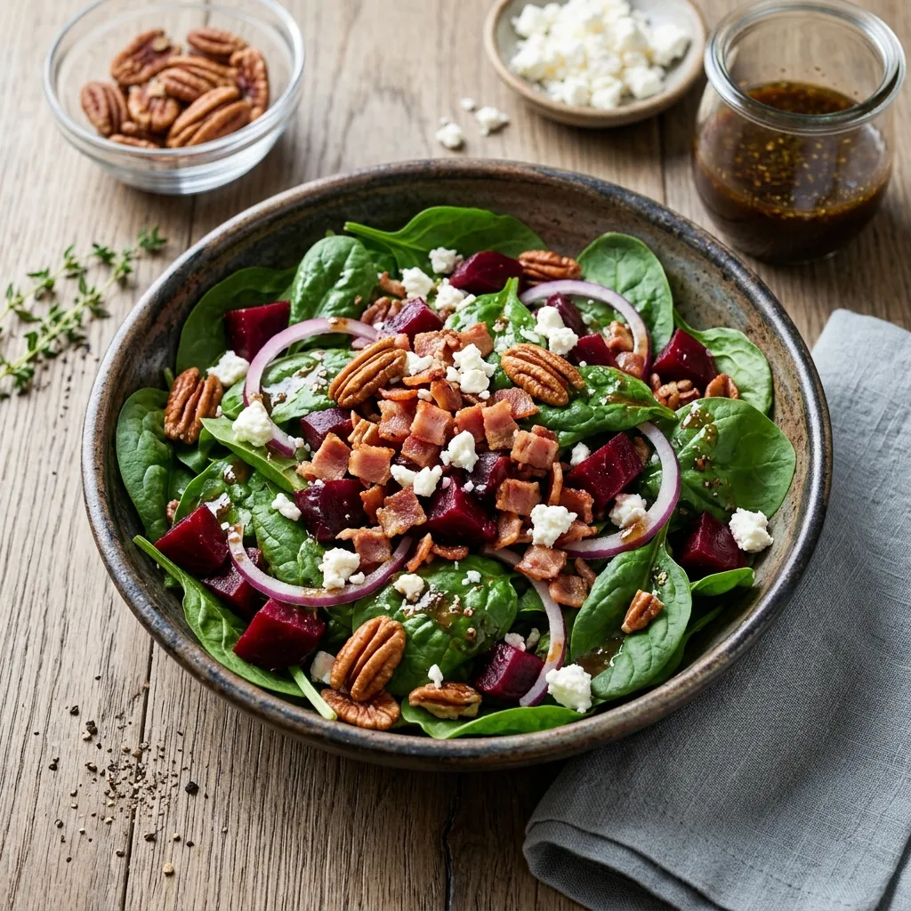 Beet Salad With Spinach and Honey Balsamic Vinaigrette