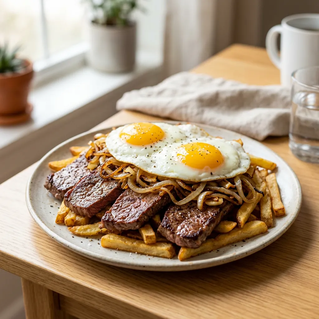 Bistec a lo Pobre - Steak and Potatoes With Fried Eggs