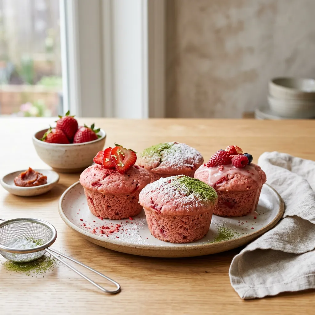 Blender Strawberry Mochi Muffins