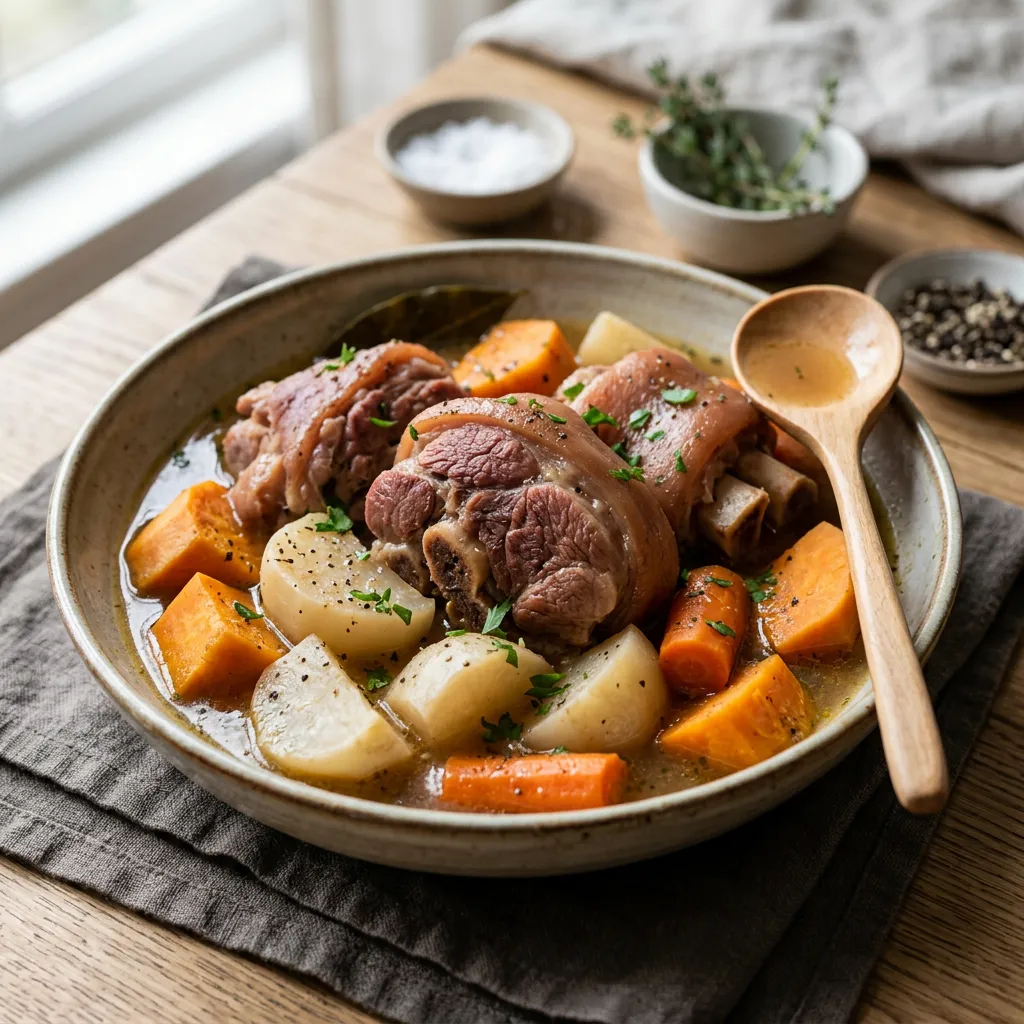 Boiled Dinner With Ham Hocks and Vegetables