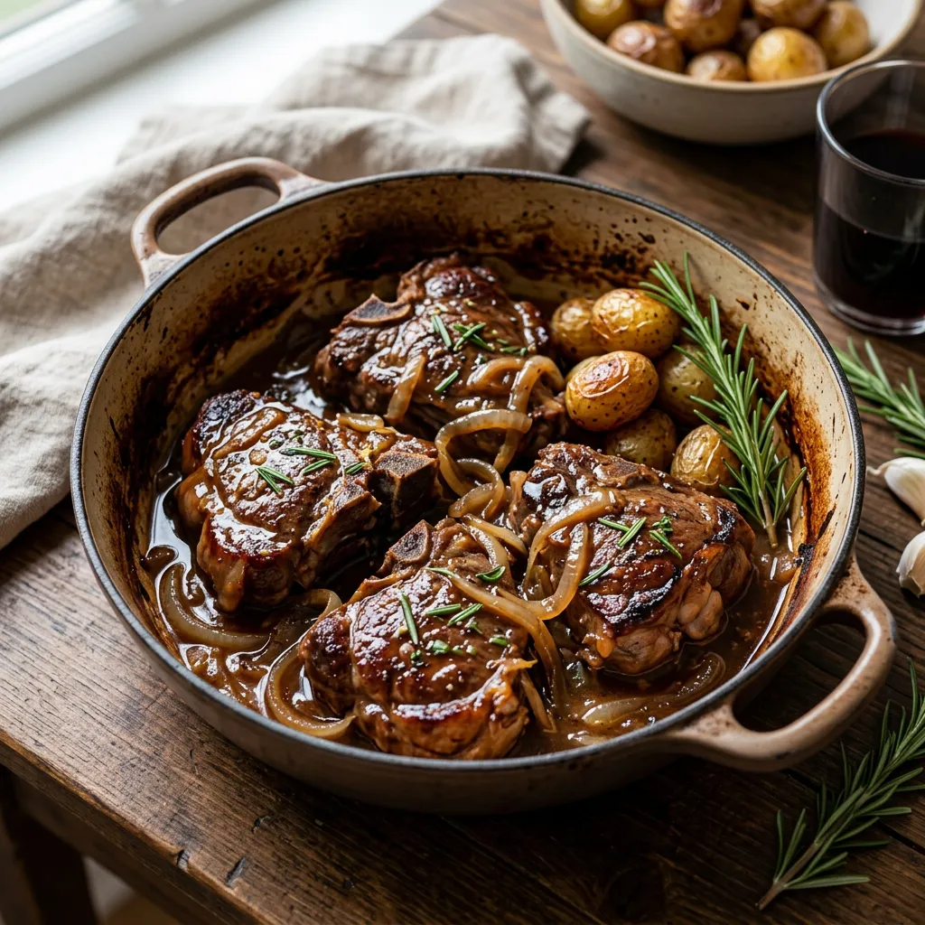 Finished Braised Lamb Shoulder Chops dish