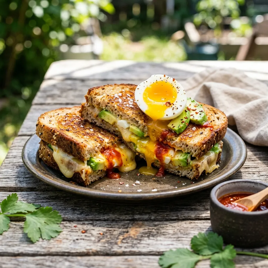 Breakfast Grilled Cheese With Avocado and Sriracha