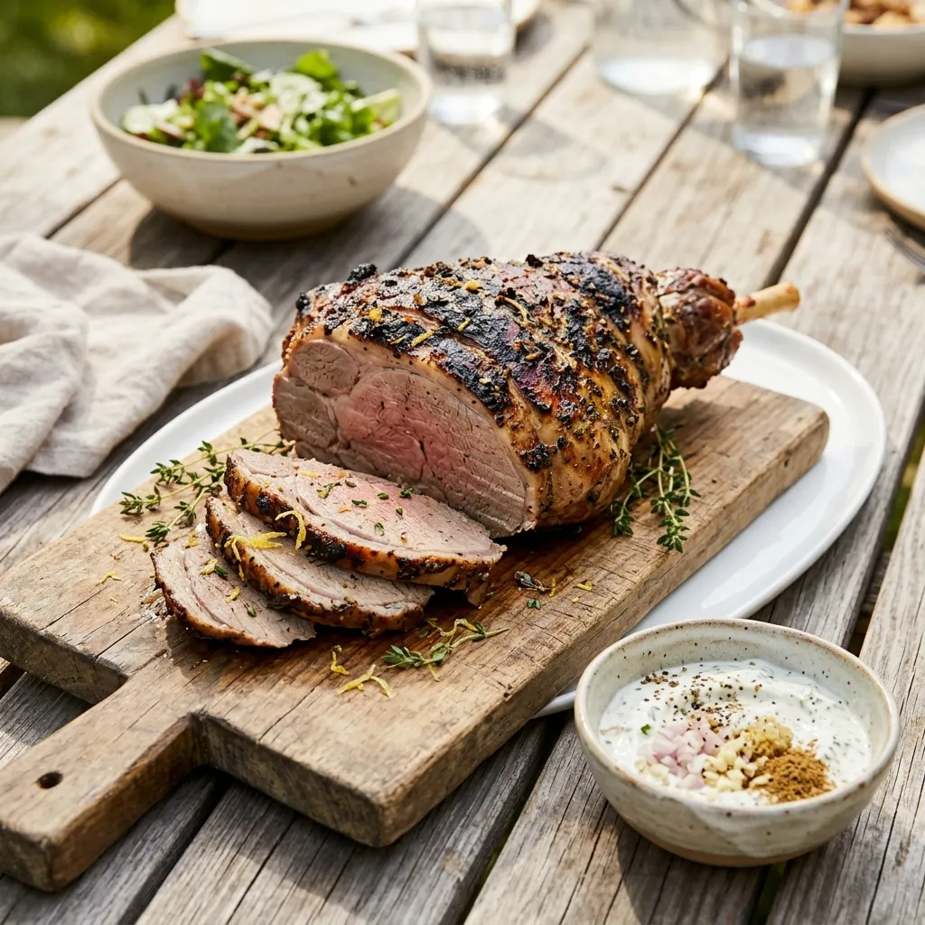 Brined and Basted Rotisserie Lamb Roast