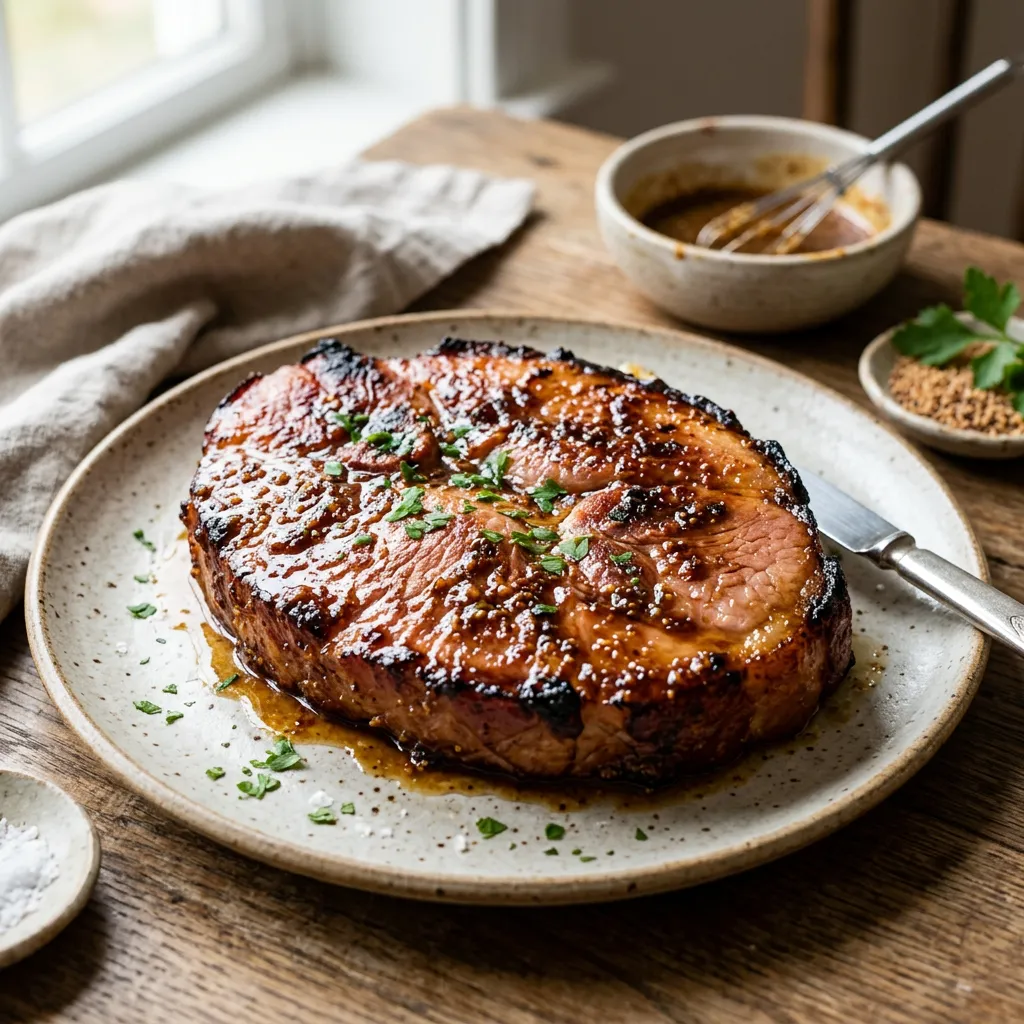Broiled Ham Steak With Sweet Mustard Glaze