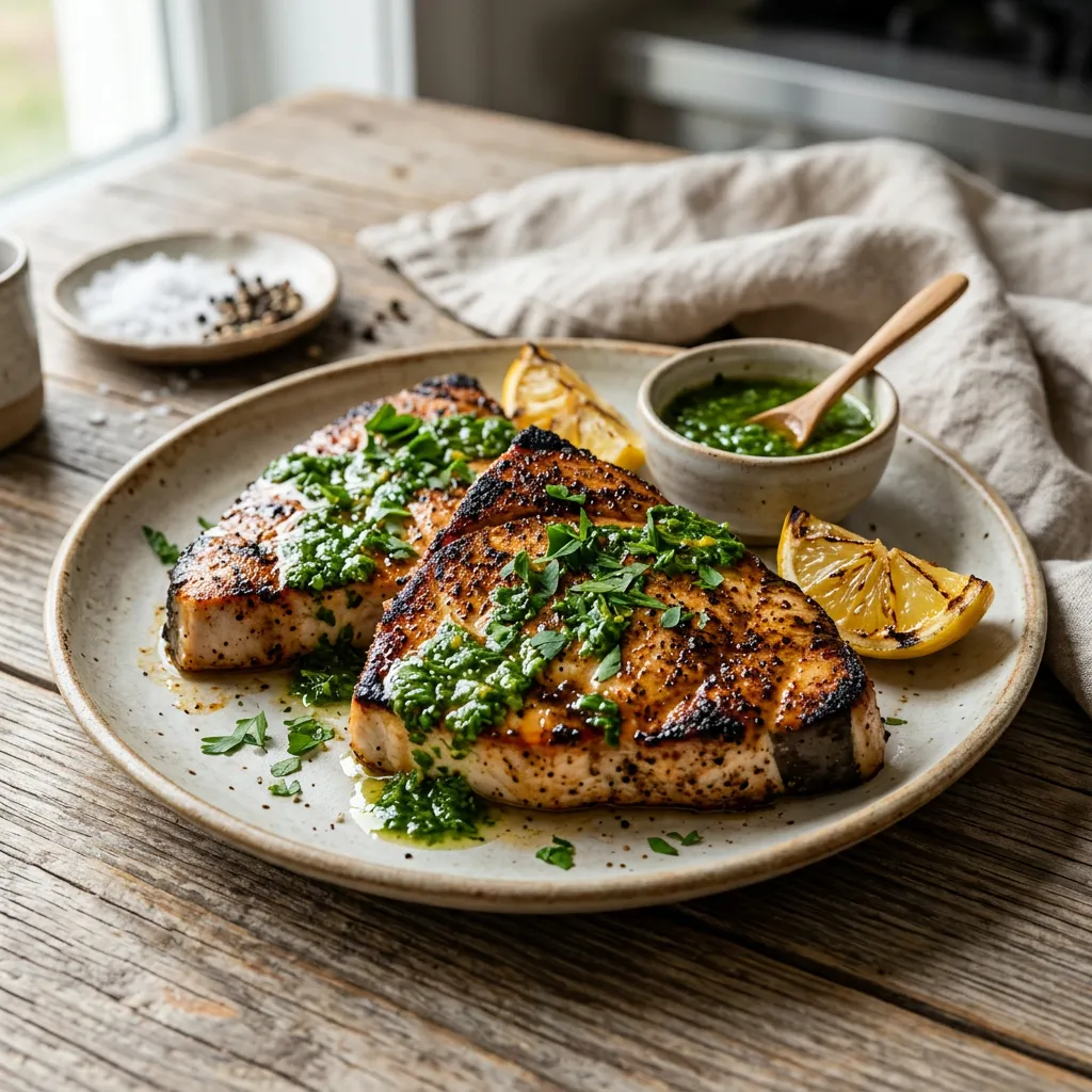 Finished Broiled Swordfish Steaks dish