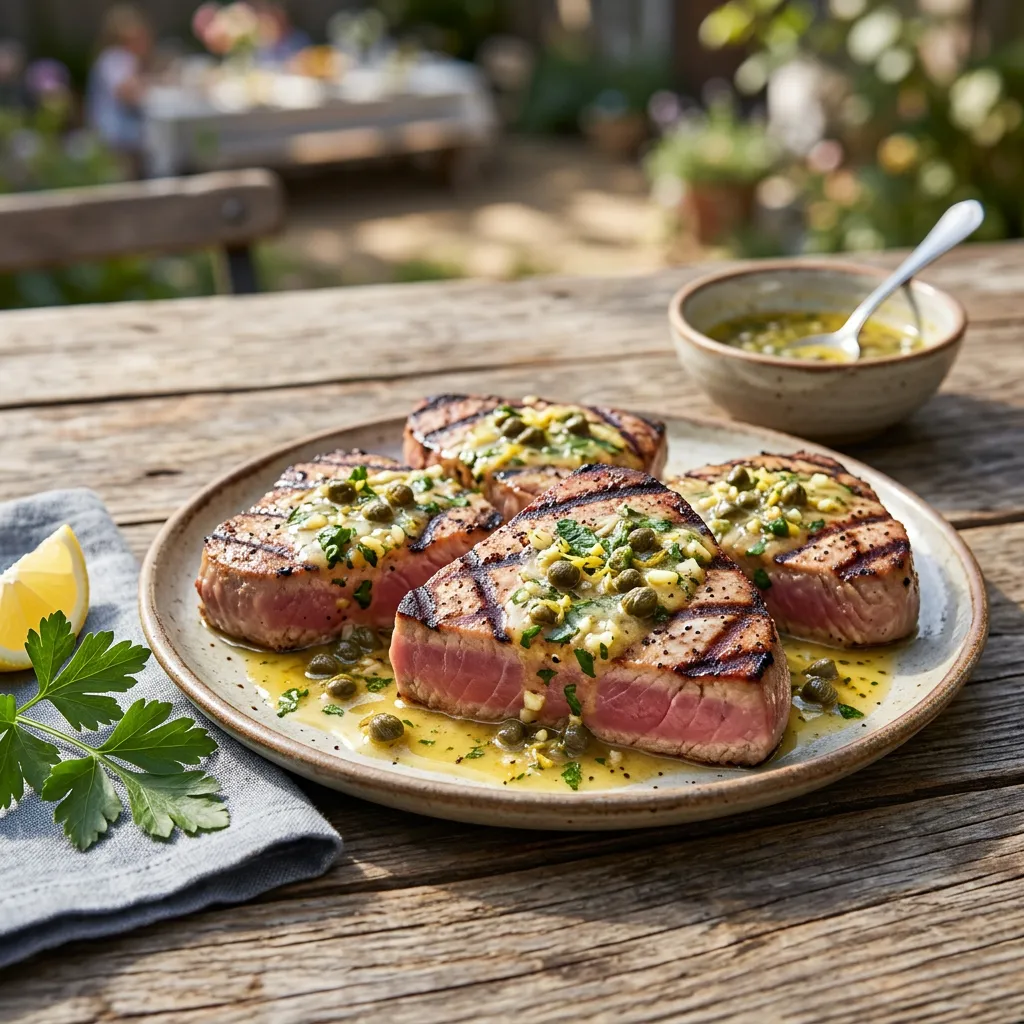Broiled Tuna Steaks With Lemon Caper Sauce