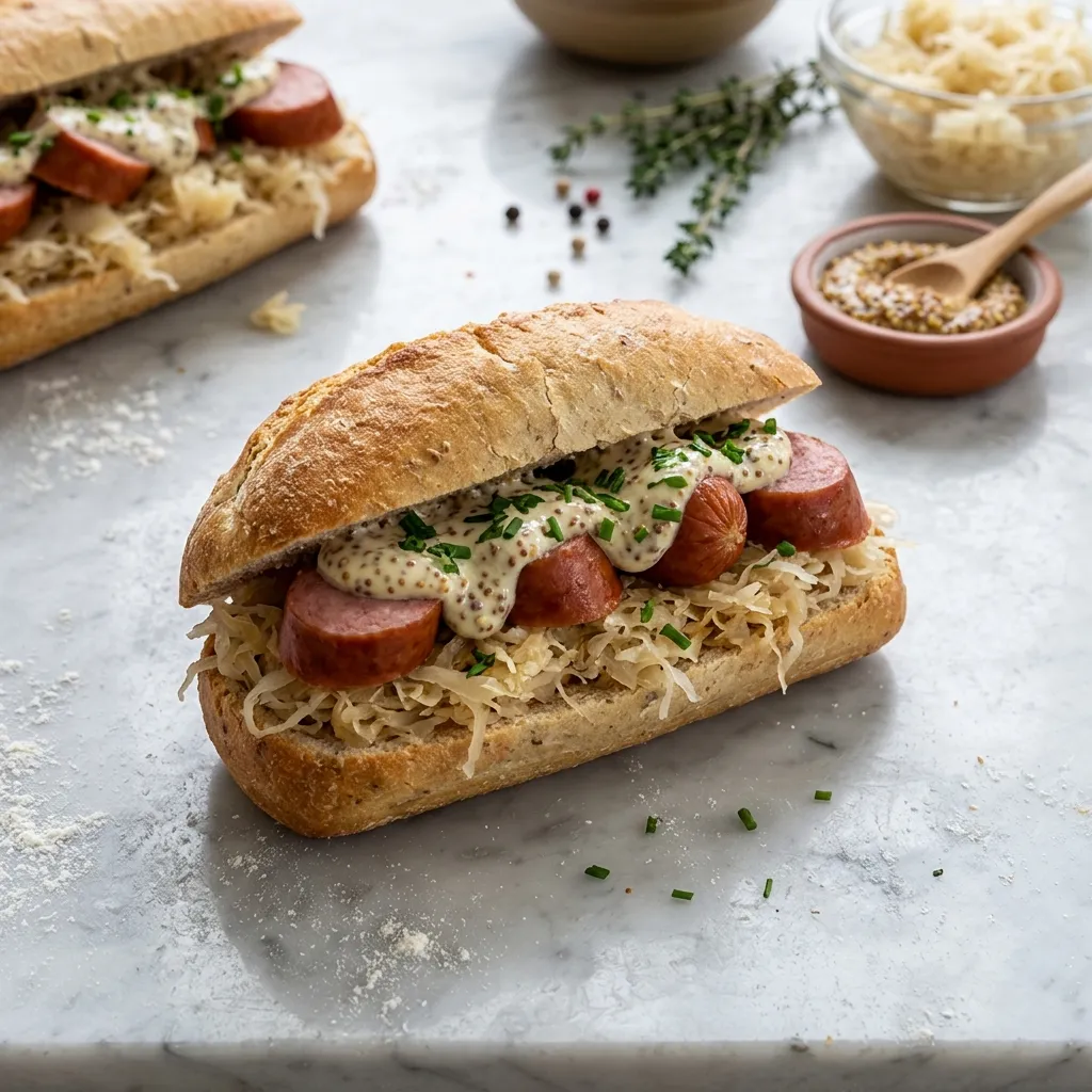 Broodje Rookworst -- Dutch Sausage and Sauerkraut Sandwich