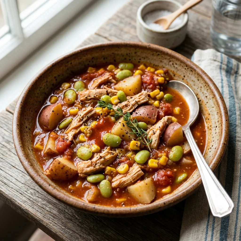 Brunswick Stew With Chicken, Potatoes, Corn, and Lima Beans Recipe