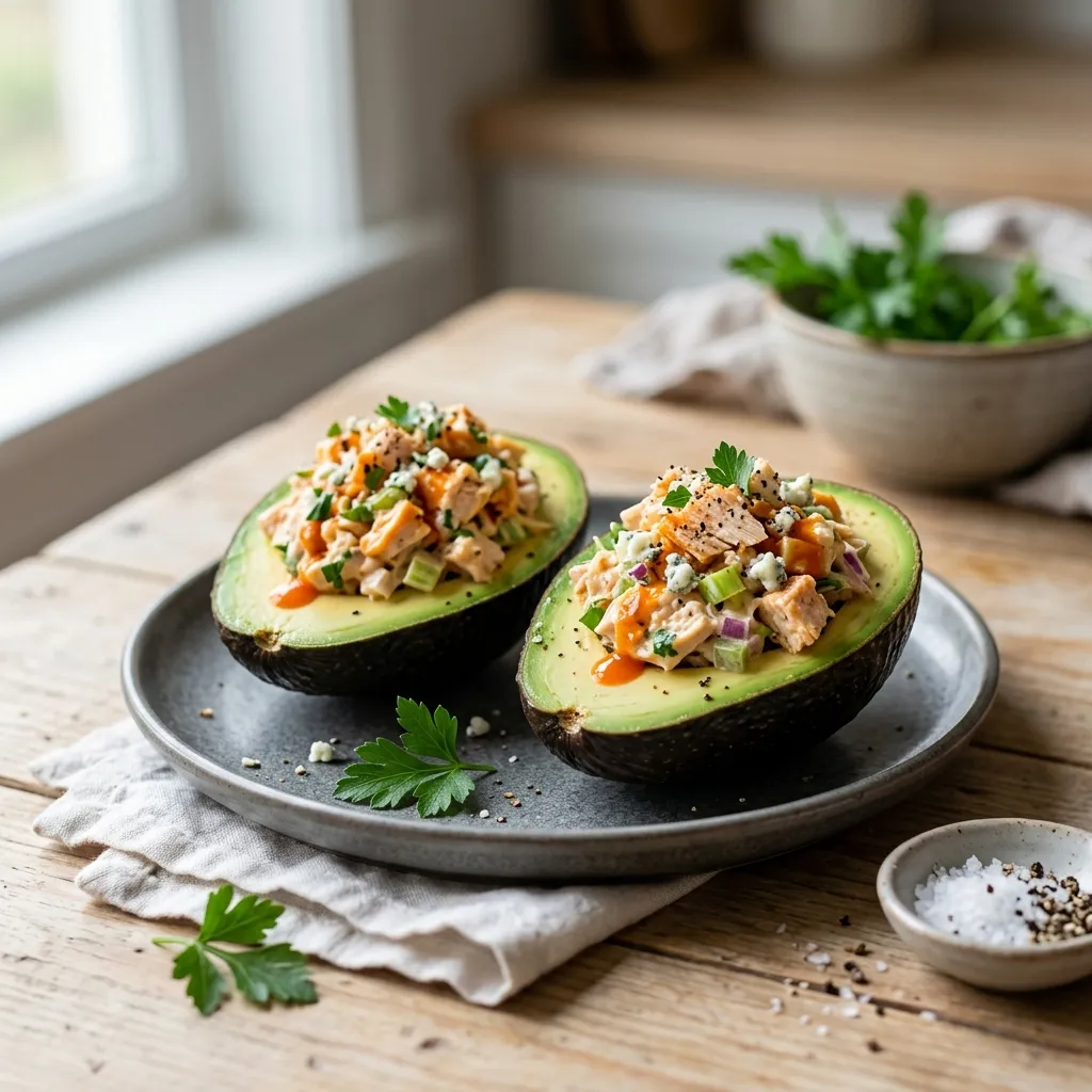 Buffalo Chicken Salad Stuffed Avocado Recipe