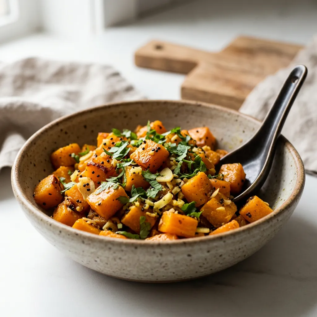 Finished Butternut Squash Stir-Fry With Mustard Seeds dish