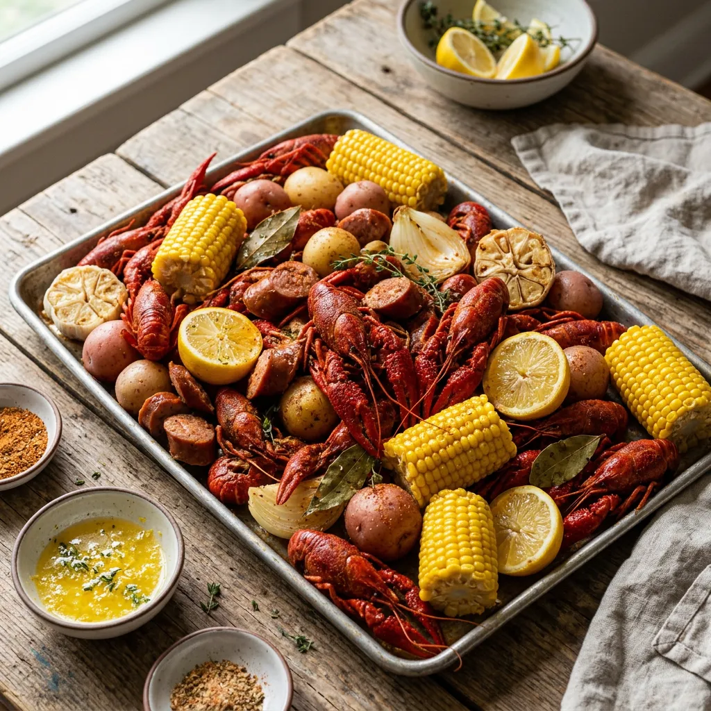 Finished Cajun Crawfish Boil dish