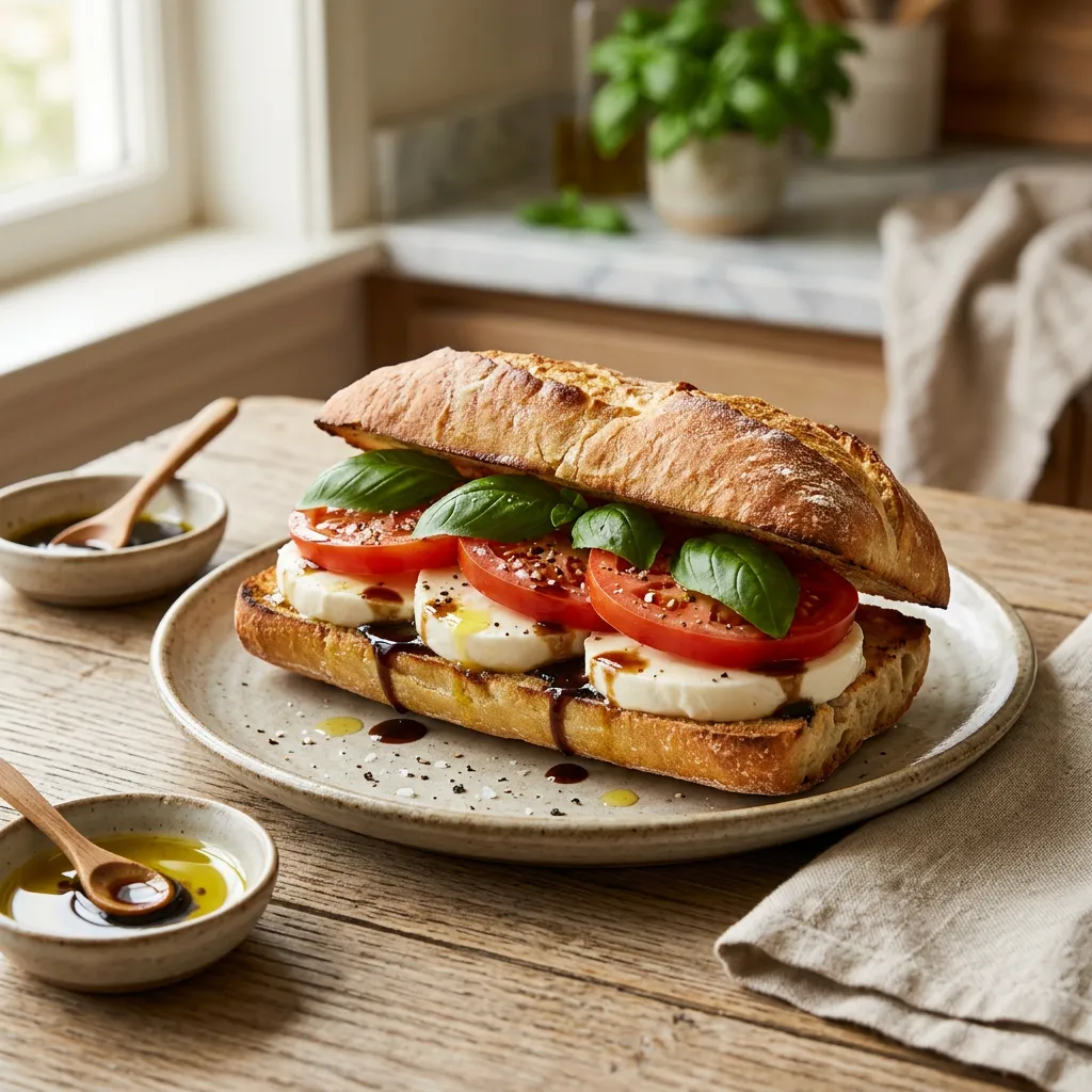 Caprese Sandwich With Tomato, Mozzarella, and Fresh Basil